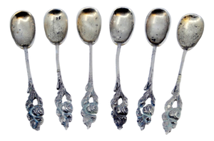 Silver Coffee Spoons with Raised Handles, Set of 6