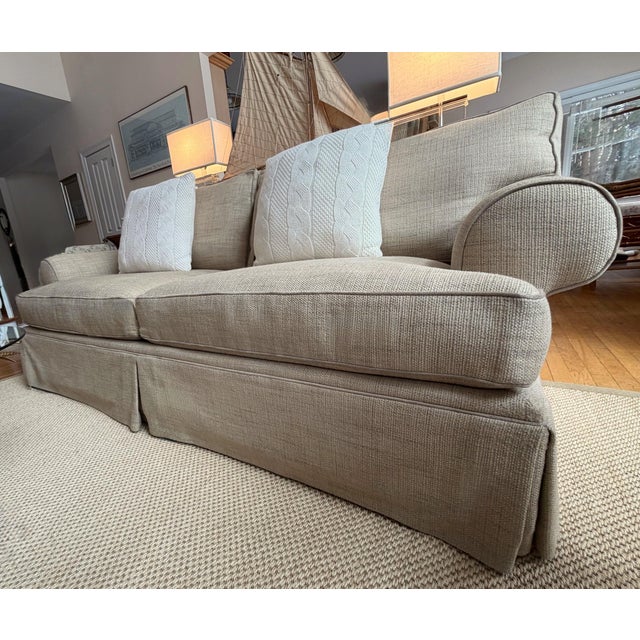 Custom English Country Roll-Arm Sofa in Tan Tweed For Sale - Image 16 of 18