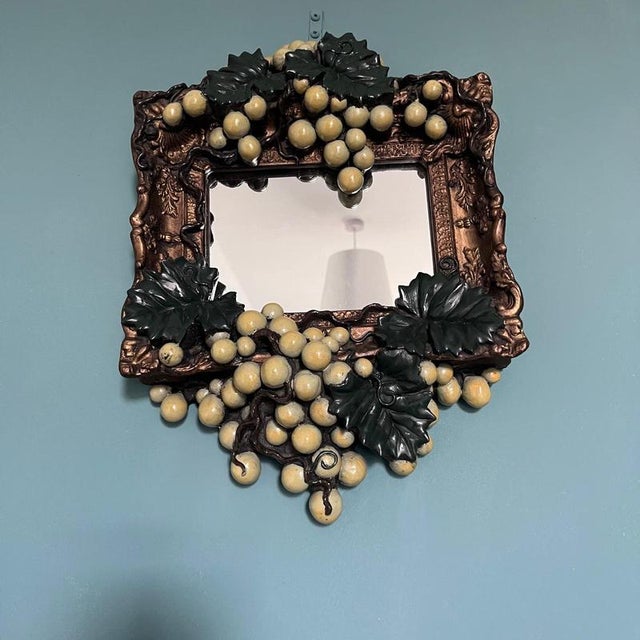 Brown Decorative Gilt Framed Mirror with Embossed Grape Bunches For Sale - Image 8 of 9