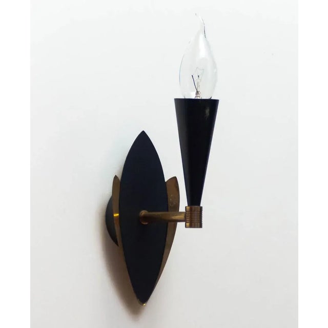 Metal Swedish Black and Brass Wall Lights, 1950s, Set of 2 For Sale - Image 7 of 7
