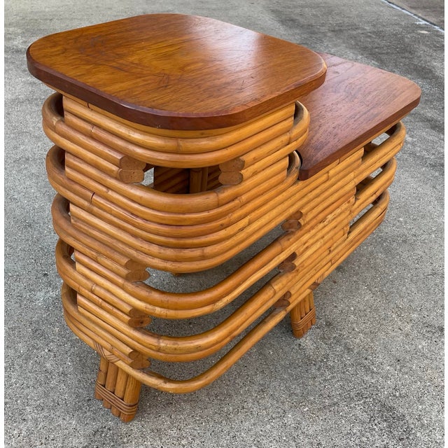 Brown Paul Frankl Style Mid Century Rattan and Bamboo Side Table For Sale - Image 8 of 10