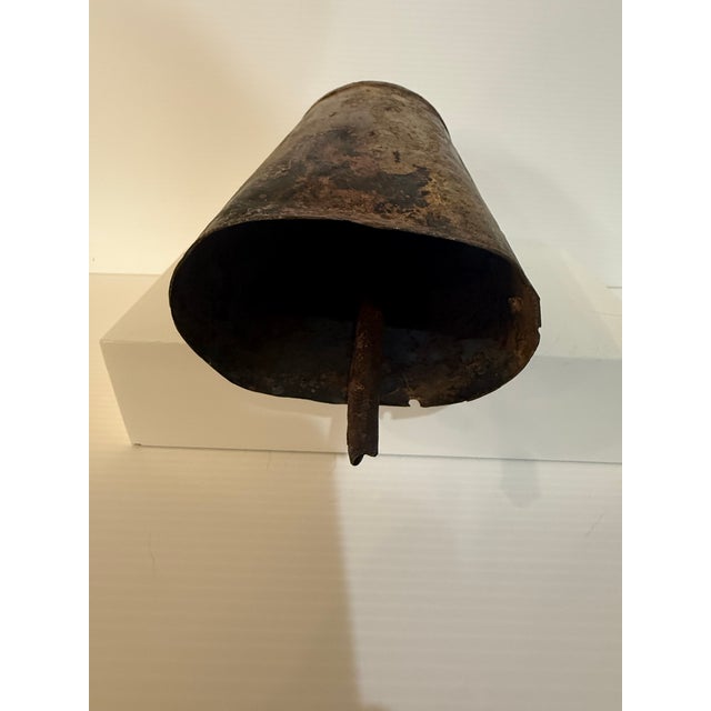Farmhouse Antique Hand-Forged Iron Cow Bell, Primitive Rustic Farmhouse Decor 7.5” Tall For Sale - Image 3 of 11