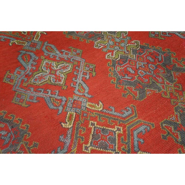 1900s Red Geometric Antique Turkish Oushak Rug 12'1" X 13'9" Handknotted Wool Carpet For Sale - Image 4 of 6