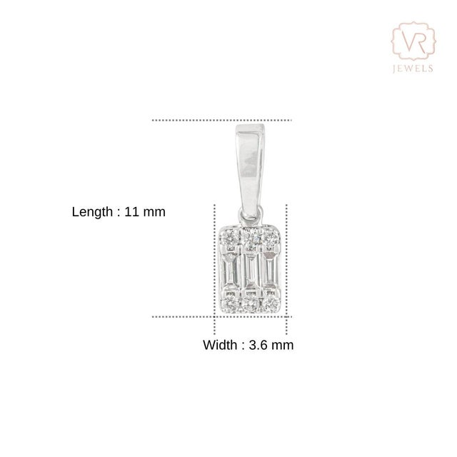 Baguette & Round Cut Channel Set Diamond Modern Pendant in 14k White Gold For Sale - Image 11 of 16