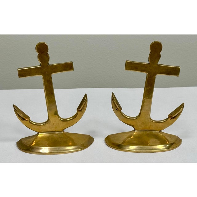 Figurative Vintage Brass Anchor Bookends, a Pair For Sale - Image 3 of 5