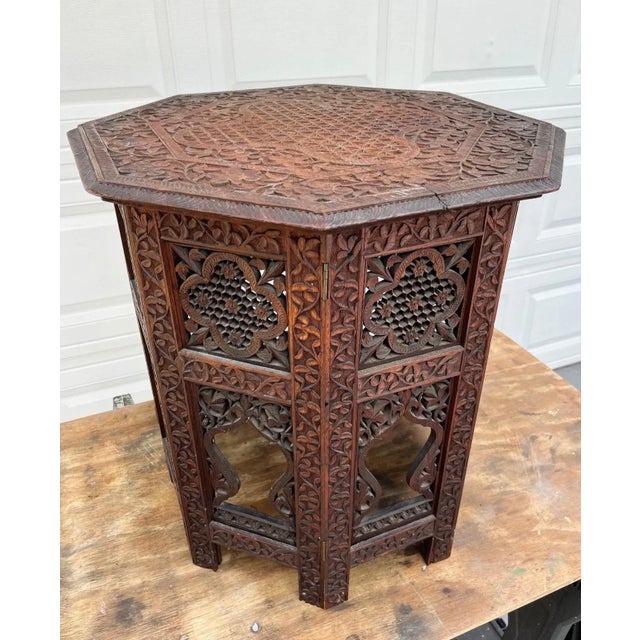 Antique Hand Carved Moorish Style Octagon Side Table Tabouret For Sale - Image 4 of 12