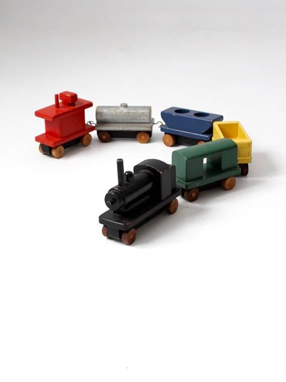 Vintage Wooden Toy Train | Chairish