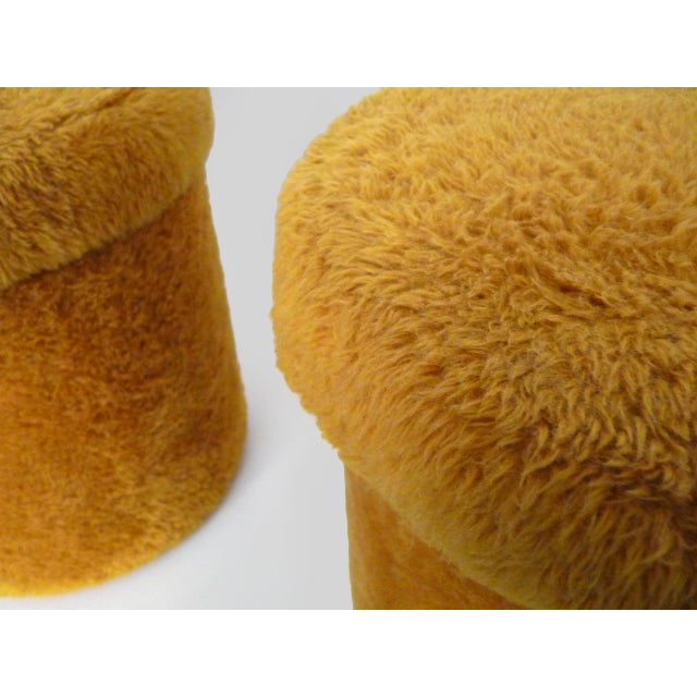 Orange-Yellow Faux Fur Ottomans with Interior Storage Compartment, 1970s, Set of 2 For Sale - Image 4 of 10