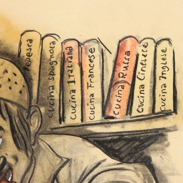 Nicola Benois, Man in the Kitchen, 20th Century, Mixed Media on Paper For Sale - Image 6 of 10