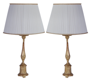 Second Half of the 19th Century Candelabra Gold Leaf Table Lamps, Italy, Set of 2