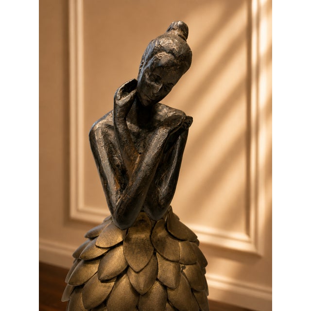 2000 - 2009 Uttermost Bronze Finish Contemporary Ballerina Sculpture With Floral Petal Skirt For Sale - Image 5 of 7