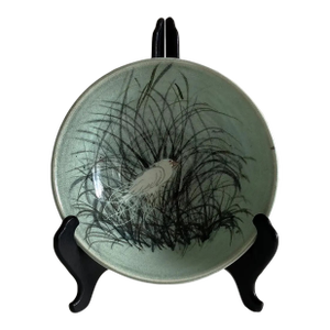 Artist Made Studio Pottery Bowl - Hand Painted Heron Marsh Scene - Coastal Inspired Studio Pottery Bowl - Artist Signed