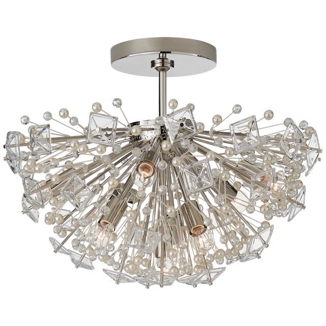 Dickinson Medium Semi-Flush in Polished Nickel with Clear Glass and Cream Pearls Designer: kate spade new york Canopy: 7"...