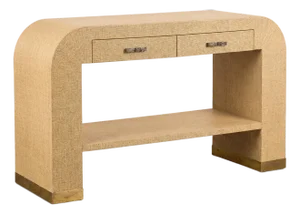 1970s Modern Waterfall Grasscloth Wrapped Console Table or Desk - Springer Style