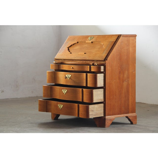 Vintage Oak Fold Down Secretary Bureau in Style of Kjærnulf, 1960s For Sale - Image 10 of 18
