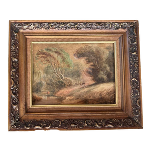 Antique French Magical Realism Original Watercolor, Framed