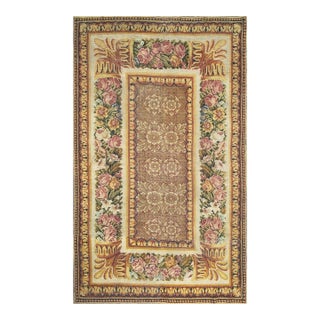 1750s Camel Classic Floral European Georgian English Axminster Carpet Wool Rug For Sale