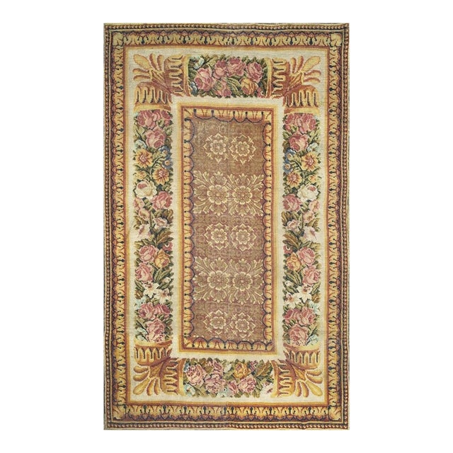 1750s Camel Classic Floral European Georgian English Axminster Carpet Wool Rug For Sale