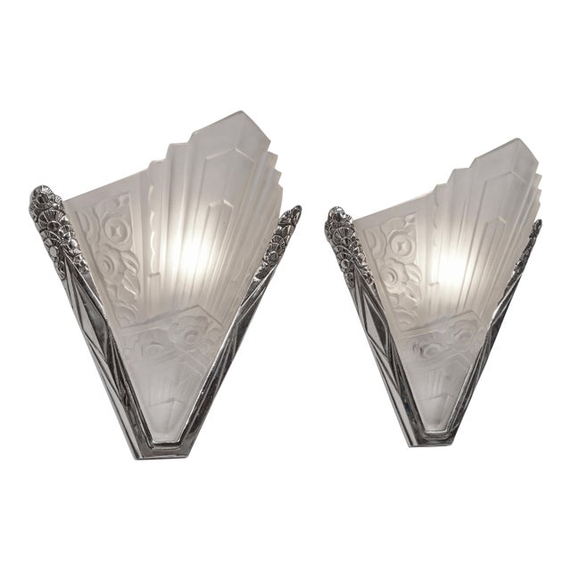 1930s French Art Deco Wall Sconces by Sevb France - A Pair For Sale