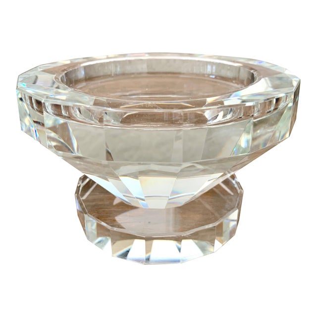 Vintage Oleg Cassini Crystal Faceted Pillar Candleholder For Sale