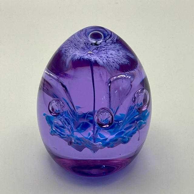 Abstract Purple & Blue Art Glass Paperweight For Sale - Image 3 of 10
