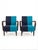 1940s Vintage Hungarian Rumba Lounge Chairs in Two-Tone Navy Blue and Turquoise Fabric with Wooden Frames, Set of 2 For Sale - Image 5 of 5