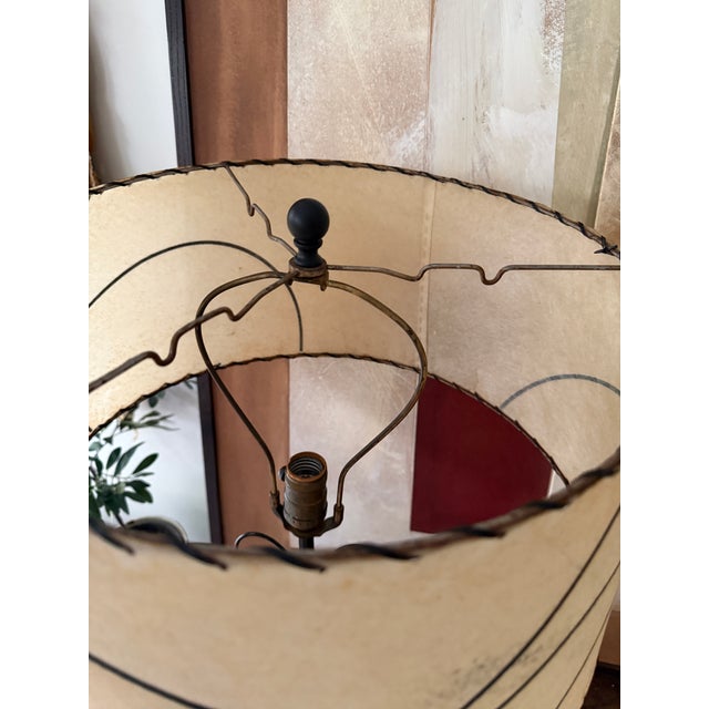 Mid Century Modern Metal Table Lamps With Original Shades Sculptural Iron Base - A Pair For Sale - Image 9 of 12