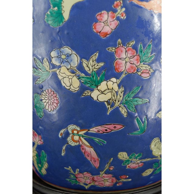 Antique Chinese Blue Ceramic Lamp with Butterflies, 1865 For Sale - Image 9 of 18
