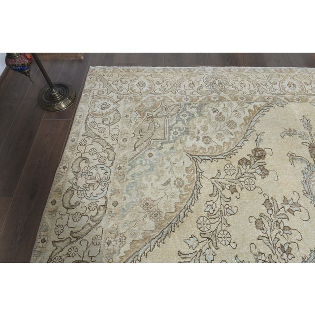 1970s 1970s Vintage Persian Handmade Wool Cotton Beige Area Rug For Sale - Image 5 of 10