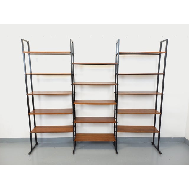 Vintage Italian Triple Modular Bookcase in Teak and Metal, 1960s For Sale - Image 15 of 18