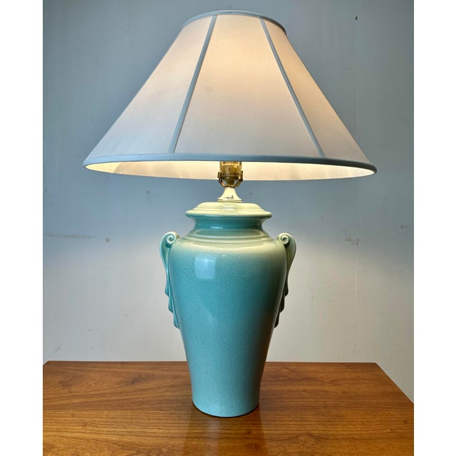 Mid Century Modern Celedon Crackle Glaze Ginger Jar Table Lamp For Sale - Image 10 of 11
