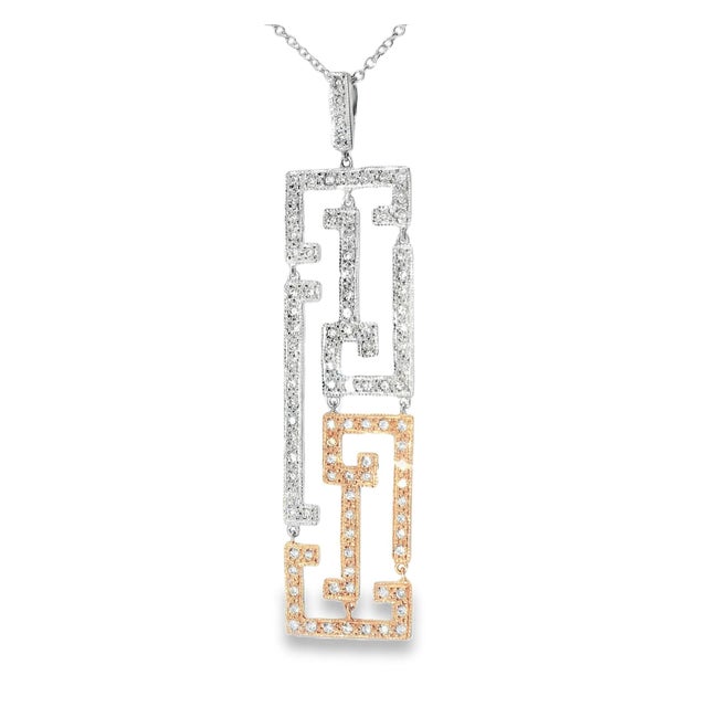 Mid-Century Modern Mid 20th Century 14k 2 Tone White Rose Gold Diamond Oriental Station Necklace For Sale - Image 3 of 4