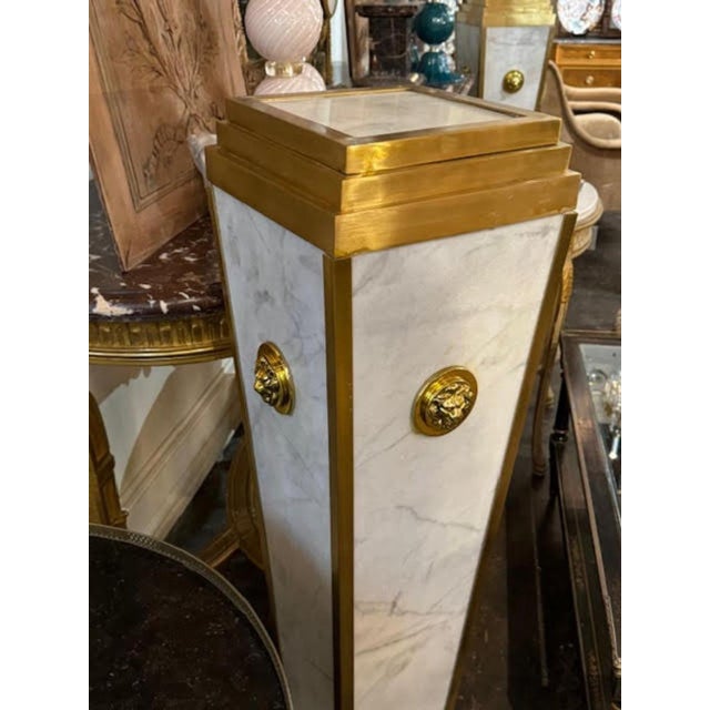 Empire Design Carrara Marble and Gilt Bronze Pedestal For Sale - Image 4 of 7