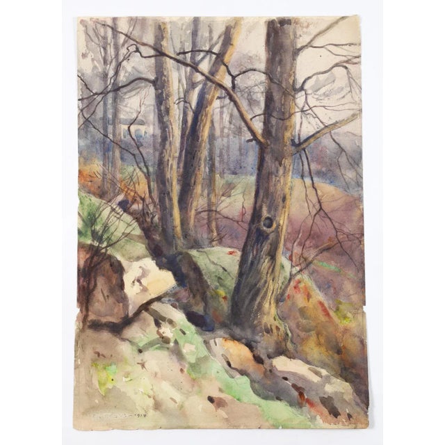 1914 Rocky Hillside Landscape Egbert Cadmus Watercolor Painting For Sale In Seattle - Image 6 of 7