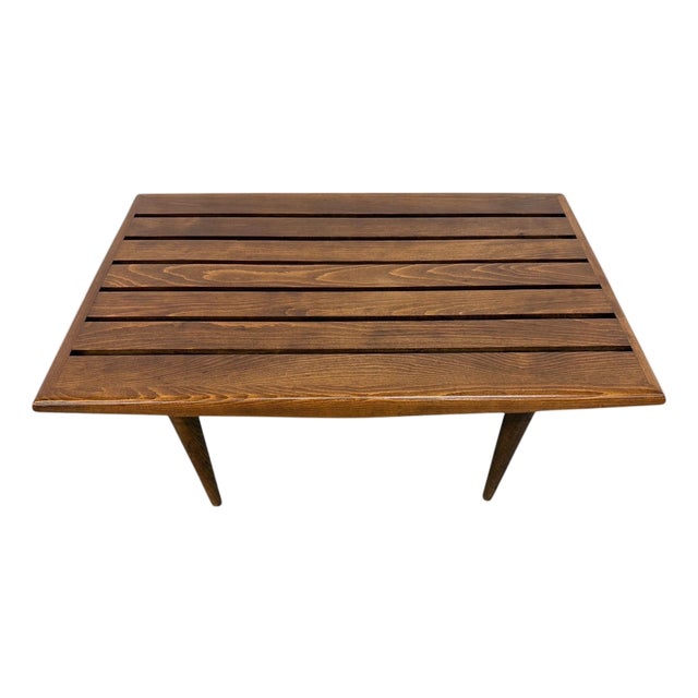 Mid-Century Modern Walnut Slatted Bench - Refinished! For Sale