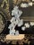 Chinese Black Lacquer and Carved Inlaid Hard Stone Four Panel Screen. Figures in a Landscape. Gilded Painted Flowers on the Back. Scholars Rock. For Sale - Image 4 of 12