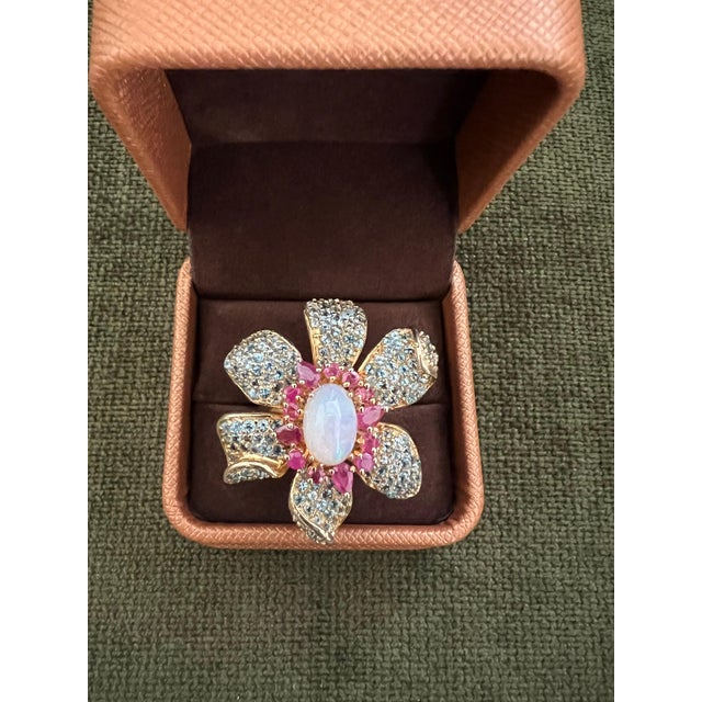 Bochic "Capri" Vintage Ruby, Fire Opal & Blue Topaz Ring Set 18K Gold & Silver For Sale In New York - Image 6 of 18