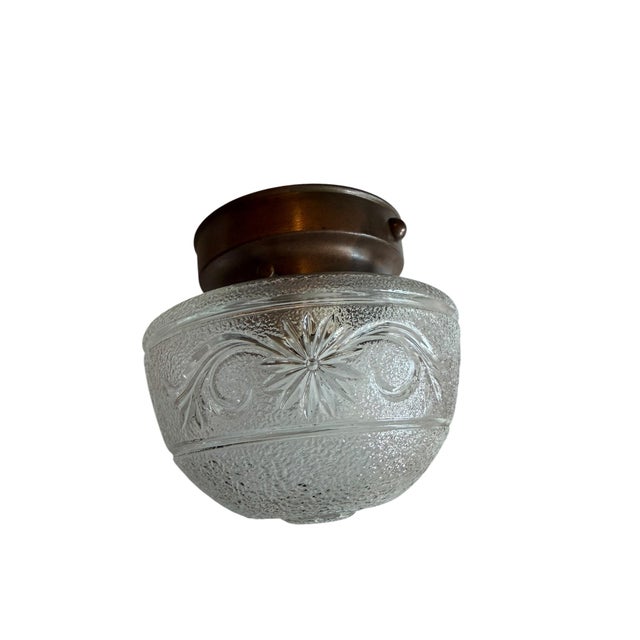 Vintage Pressed Glass Ceiling Light With Flowers and Vines Ceiling Light Fixture For Sale - Image 4 of 4