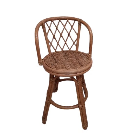 Coastal 1980s Bamboo Wicker Rattan Swivel Barstool Honey Color Set of 3 For Sale - Image 3 of 7