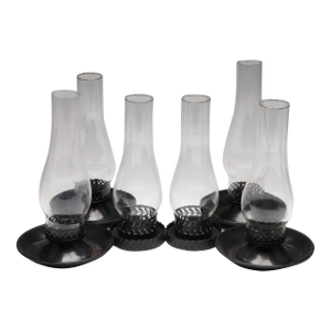 6 Vintage 1960's Black Metal and Glass Indoor/Outdoor Hurricane Candle Holders