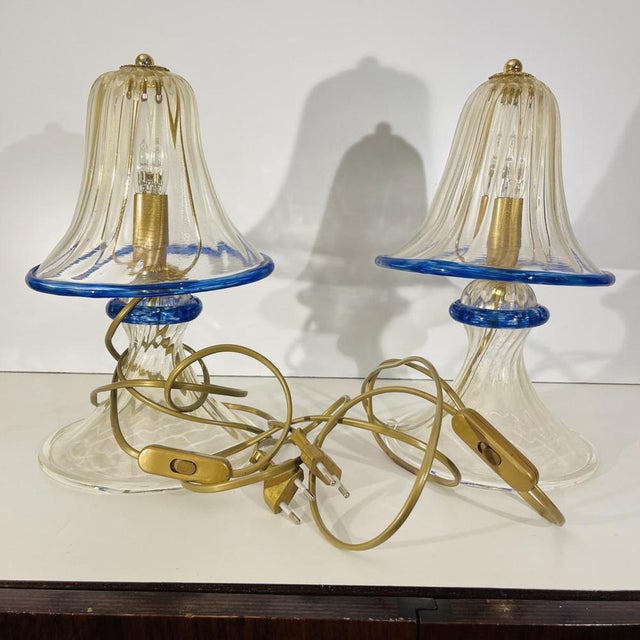 Hollywood Regency Mushroom Lamps in Gilded Sequined Murano Glass from Barovier & Toso, 1980s, Set of 2 For Sale - Image 12 of 15