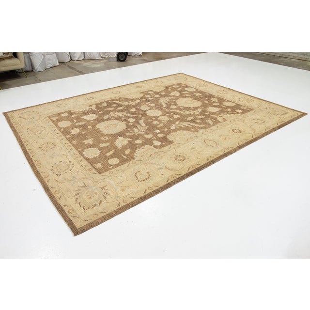 Transitional Transitional Paki Peshawar Handmade Wool Rug in a Warm Brown For Sale - Image 3 of 9