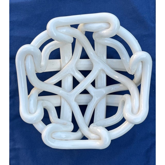 Mid-Century Modern Vintage Post-Modern White Ceramic Woven Abstract Centerpiece Bowl For Sale - Image 3 of 8