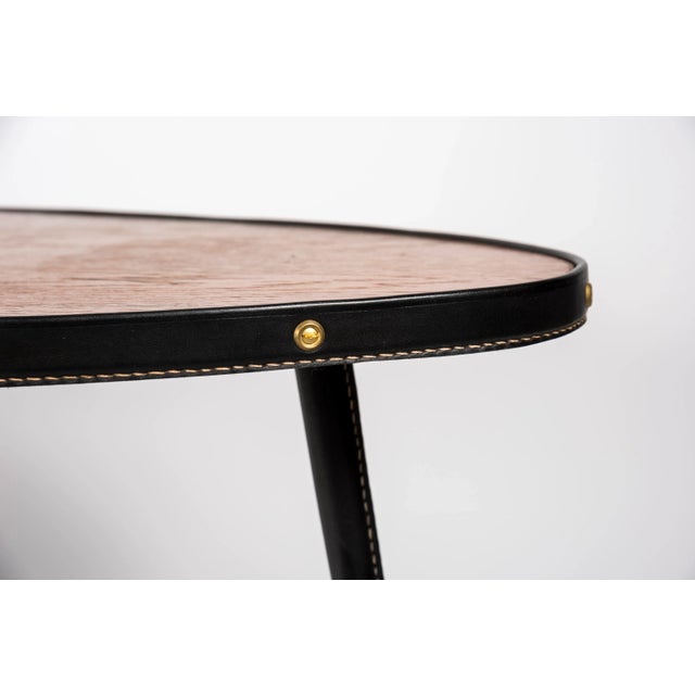 Wood Leather Coffee Table by Jacques Adnet, 1950s For Sale - Image 7 of 10