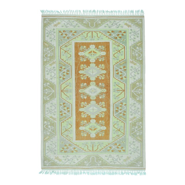 1970s Vintage Turkish Handmade Wool & Cotton Orange Area Rug For Sale