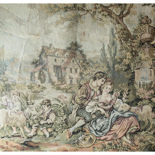Vintage French "Noble Pastorale" Trammé Needlepoint Tapestry – 25" X 25" For Sale - Image 10 of 10