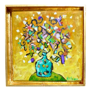 Golden Flowers Oil in a Gilded Gold Frame For Sale