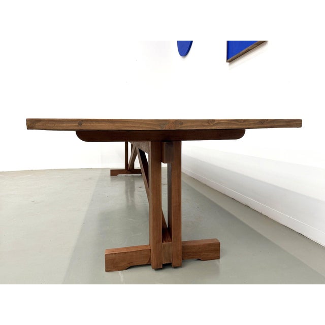 Large Refectory Table in Pine and Beech with X-Shaped Base, 1970s For Sale - Image 15 of 18