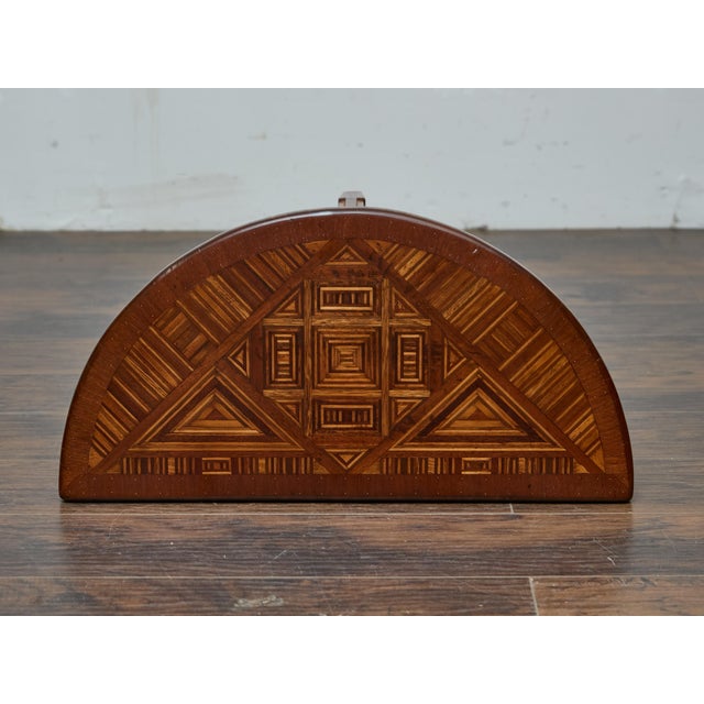 Tramp Art Demi-Lune Console Table with Geometric Marquetry, circa 1900 For Sale - Image 10 of 12