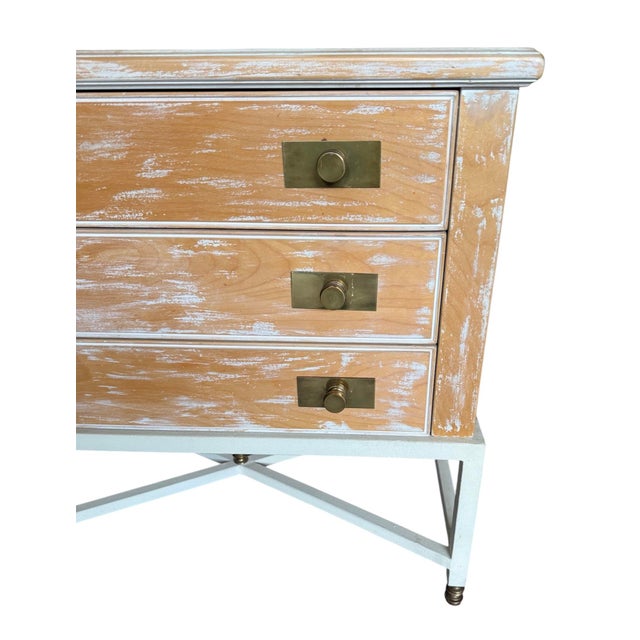 Pair French Cerused Oak and Brass Nightstands Metal Bases For Sale In Miami - Image 6 of 12